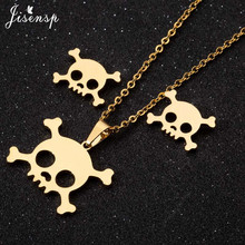 Jisensp Punk Skeleton Pendant Necklace Women Kids Stainless Steel Jewelry Set Skull Necklaces Choker Men Halloween Gifts collane 2024 - buy cheap