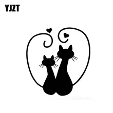 YJZT-calcomanía de vinilo para decoración de coche, 13CM x 13,9 CM, gato, gatito, mascota, amor, corazón, pareja, negro, plata, C10-02456 2024 - compra barato