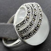 Free shipping Natural Green 22X16mm 925 Sterling Silver Marcasite Ring Size 7/8/9/10 2024 - buy cheap