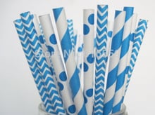 Pajitas mezcladas de papel azul para decoración de cumpleaños, pajitas de papel para fiesta de boda, 150 unids/lote 2024 - compra barato