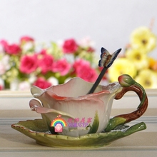 Tazón Taza de cerámica para café, champán y rosas, platos para el hogar, con cuchara 2024 - compra barato