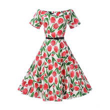 Для женщин Цветочный принт поясом Винтаж платье Рубашка с короткими рукавами элегантные 60-х Лето ретро платье для вечерние офисные повседневные платья Vestidos 2024 - купить недорого