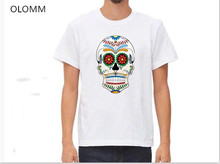 Мужская футболка с коротким рукавом, Повседневная дышащая футболка из хлопка с принтом черепа, белая и черная футболка с черепом, лето 2019 2024 - купить недорого