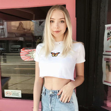 Vogue Women Summer Harajuku Streetwear Crop Top Embroidery Butterfly Cotton White t shirt Short Sleeve t shirt tops tee shirt 2024 - buy cheap