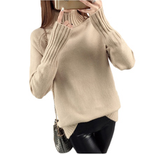 Outono Inverno Nova Alta-neck Sweater loose Women Coreano Grosso Quente Malha Inferior Camisa Mulheres longo-luva Bordada com Capuz blusas F720 2024 - compre barato