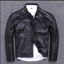 Chaqueta de cuero genuino para hombre, chaqueta de motociclista profesional, ajustada, a la moda, de marca, 2018 2024 - compra barato