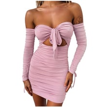 Women Bandage Dress Sexy Off Shoulder Long Sleeve Slim White Dresses Autumn Winter Elegant Hollow Out Backless Party Vestidos 2024 - buy cheap