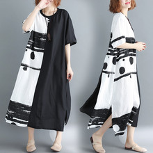 2020 vestido de verano para mujer de talla grande estilo chino negro con vestido largo blanco vestido Vintage femenino holgado de talla grande 4XL 5XL X678 2024 - compra barato