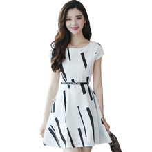 New Summer Women's Clothing Elegant Slim O- neck White Striped Short-sleeve A-Line Dress Lady Large Size Chiffon Mini Dress A630 2024 - buy cheap