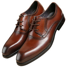 Sapatos sociais pretos/tan, sapatos de couro genuíno para homens, sapatos sociais para casamento 2024 - compre barato