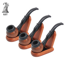 SY 1Pcs New Short Resin Smoking Pipe Removable Wooden Pipe Herb Tobacco Pipe Cigar Pipes With Holder Cigarette Accessories 2024 - buy cheap