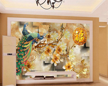 Beibehang-papel tapiz personalizado para pared, mural con foto de pavo real, mural 3 d para dormitorio, sala de estar y TV 2024 - compra barato