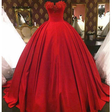 Женское длинное платье на заказ, милое вечернее элегантное бальное платье с аппликацией из бисера, атласное длинное вечернее платье, красные платья для выпускного вечера 2024 - купить недорого