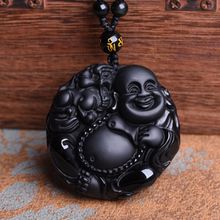 Colgante obsidiana tallado en negro Natural Buda amuleto de la suerte collar mujeres hombres colgante joyería de moda Drop Shipping 2024 - compra barato