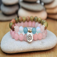 Healing Stone Meditation Lotus Bracelet Set Rose Quartzs Bracelet Lotus Flower Yoga Mala Stacking Bracelet For Women Girl 2024 - buy cheap