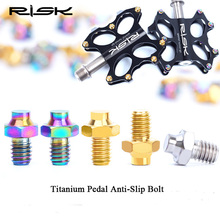 Risco 8 pces m4x5mm titanium liga pedal parafusos anti-deslizamento para mountain road bike ciclismo cross-country bicicleta hexágono apertar parafuso 2024 - compre barato