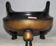USPS to USA S2414 10" Marked Chinese Purple Bronze 3 Foot circular Beast Incense Burner Censer 2024 - buy cheap