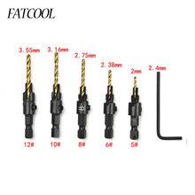 FATCOOL 5pcs Countersink Drill Woodworking Drill Bit Set Drilling Pilot Holes For Screw Sizes #5 #6 #8 #10 #12 2024 - buy cheap