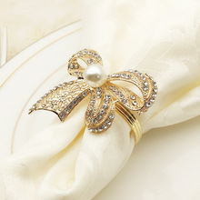 Shseja anel de guardanapo de alta qualidade, talheres ocidentais, diamante, strass, nó borboleta, casamento, anel de guardanapo, decoração de mesa 2024 - compre barato