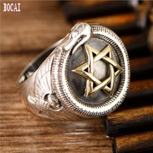 S925 sterling silver jewelry six-pointed star snake ring personality Thai silver ring retro fashion man's ring 2024 - buy cheap