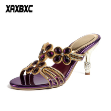 XAXBXC-zapatillas de gladiador con diamantes de imitación para mujer, Sandalias de tacón alto de cristal, para dama de honor, zapatos de fiesta de boda, novedad de 2018 2024 - compra barato