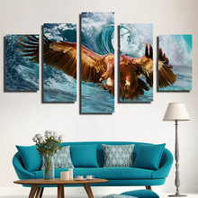 Photo Canvas Decoration Modular Tableau Frame Painting 5 PiecesPcs Sea Of Wave Eagle Art Print Live Wall Poster HD Picture 2024 - buy cheap