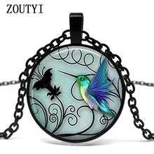 2018/ hot sale, blue hummingbird necklace hummingbird pendant glass bird art glass cabochon necklace. 2024 - buy cheap