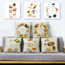Casa moderna frutas pão café pizza impressão capa de almofada 45*45cm linho almofadas capas sofá casa decoração fronha 2024 - compre barato