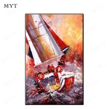 Free Shipping Hand Painted Abstract Color Ship On The Sea Oil Painting On Canvas Wall Art Pictures For Living Room Home Decor 2024 - buy cheap