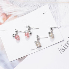 Girl Heart Fashion Strawberry Crystal Pink And Gray Stroke Peach 925 Sterling Silver Jewelry Balls Popular Stud Earrings SE644 2024 - buy cheap