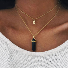 New Style Double Layer Moon Pendant & Neckalce Bohemian Geometric Druzy Chain Necklaces For Women Boho Party Jewelry 2024 - buy cheap