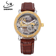 SHENHUA-reloj mecánico Steampunk para hombre, reloj masculino con volante de inercia de cristal transparente, vestido de cuero automático, resistente al agua 2024 - compra barato