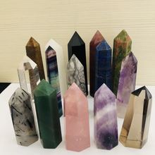 Wicca torre de 24 pontas de pedra, cristal hexagonal de cura, minerais naturais, varinha mágica, decoração da casa, geodo, ametista, quartzo rosa 2024 - compre barato