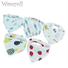 1 Piece Wasoyoli Triangle Baby Bib 6 Layers Burp Cloths 30*45CM 100% Muslin Cotton Double Button Printed Colorful Infant Scarf 2024 - buy cheap