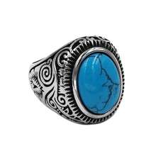 Wholesale Charm Blue Stone Rings Stainless Steel Jewelry Fashion Indian Style Biker Ring For Men Women SWR0910A 2024 - buy cheap