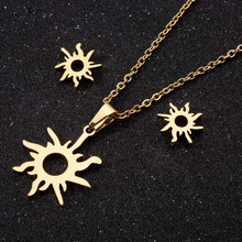 Jisensp Unique Sun Stainless Steel Jewelry Sets Fashion Sunshine Chokers Neckalce Earrings for Women Kids Birthday Gift bijoux 2024 - buy cheap