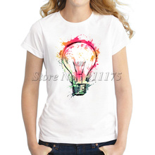 Camiseta feminina de design da moda com lâmpada de respingos, camiseta de novidade, customizada, 2019 2024 - compre barato