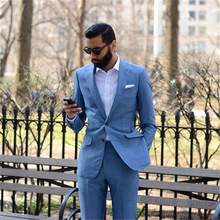 2019 Mens Slim Fit Suits Men Tailor Grooming Tuxedo Suits Light Blue 2 Pieces Prom Suits Business Formal Costume Mariage Homme 2024 - buy cheap