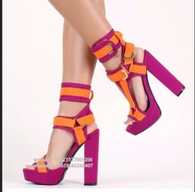 Модные женские сандалии на платформе и высоком каблуке, красного, оранжевого цвета, с ремешком на щиколотке и пряжкой, Дизайнерские летние туфли 2024 - купить недорого