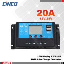 Controlador de carga solar LCD, cargador de panel solar a batería de litio AGM, fuente de alimentación de batería de GEL, 20A, 12V/24V, 5 USB 2024 - compra barato