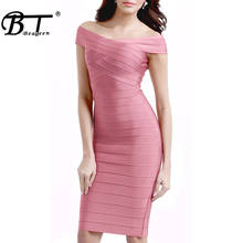 Beateen 2019 Women's Midi Bandage Dress Off Shoulder New Sexy Elegant Knee Length Bodycon Party Dress For Lady New Fashion 2024 - buy cheap