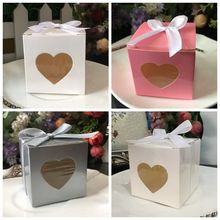 (100 Pcs/lot) Silver White and Pink wedding souvenirs Favor box of Heart Love Square Paper Gift box For Party Decoration Favors 2024 - buy cheap