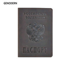 GENODERN Russian Passport Cover Travel Wallet Genuine Crazy Horse Leather Passport Holder for Men & Women Passport Covers Case 2024 - buy cheap