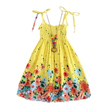 Casual Baby Girls Dress with Necklace Sleeveless Floral Print Strap Kids Dress For Girls Clothes Toddler Sundress 2024 - buy cheap