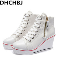 Womens Ladies Canvas Shoes High Tops Heel Wedge Sneakers Lace Up Shoes Woman Casual Shoes Zipper Fashion Platform Sneaker 2024 - buy cheap