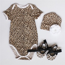 Macacão infantil de leopardo, roupa para recém-nascidos, para primeiros passos, com chapéu e flores, de algodão 2024 - compre barato