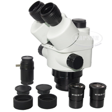 Microscopio estéreo Trinocular sincrónico de inspección industrial, cabeza focal con Zoom 7X-45X, soporte para cámara de montaje en C 2024 - compra barato