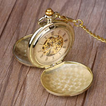 Часы наручные в стиле ретро, золотистые полностью двойные Механические карманные часы Hunter, с гравировкой, для мужчин и женщин, с цепочкой 2024 - купить недорого