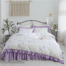 4Pcs Luxury Cotton Bedding Set Ruffles Duvet cover set Bed skirt Pillowcases twin Queen King flowers white purple bedclothes 2024 - buy cheap