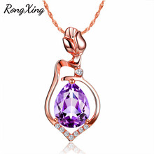 RongXing Luxury Rose Gold Filled Water Drop Pendants For Women Purple Zircon Charm Necklace Clavicle Choker Wedding Gifts H0226 2024 - buy cheap